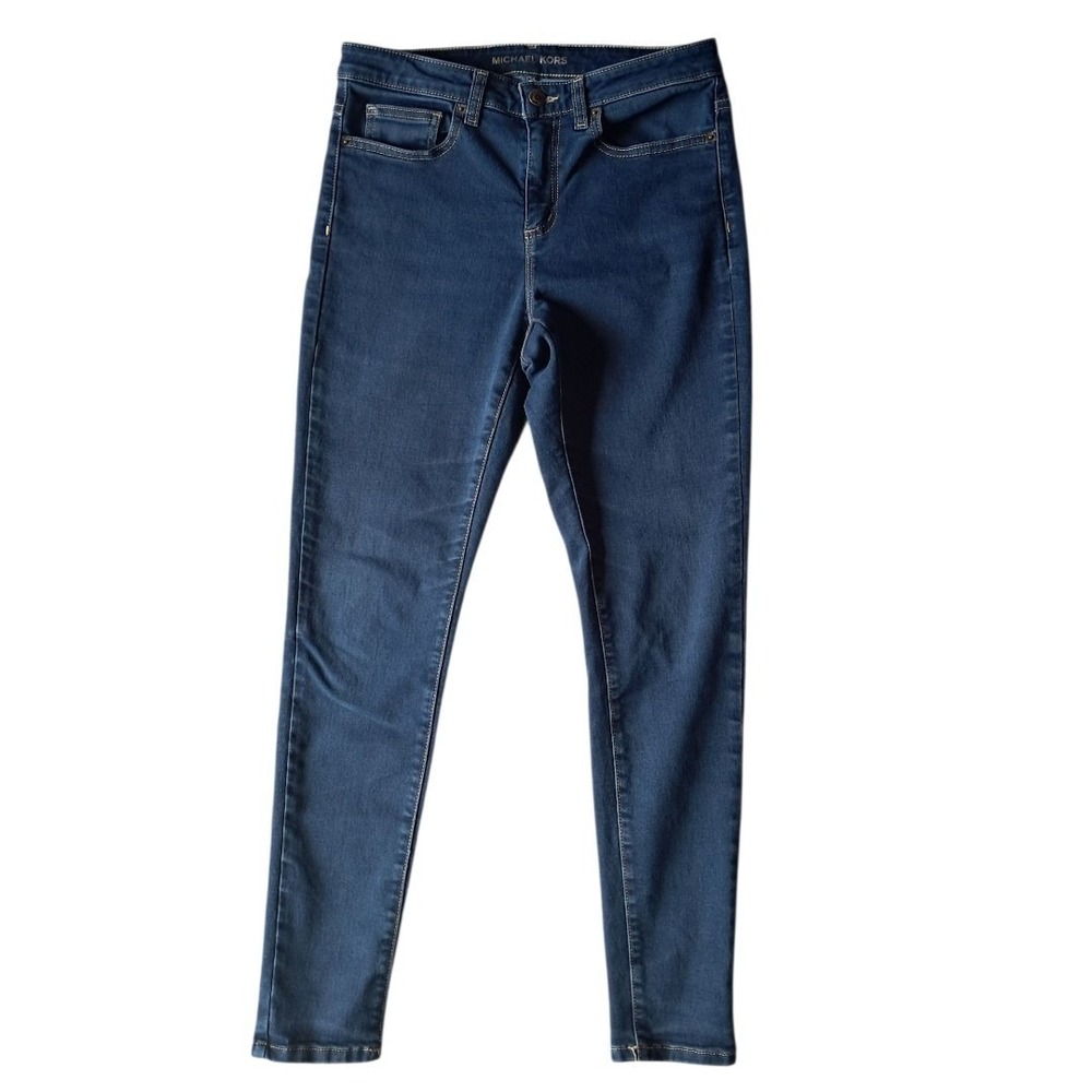 Michael Kors Izzy Skinny Jeans Womens 8‎ Dark Wash Blue Denim Stretch MK Logo